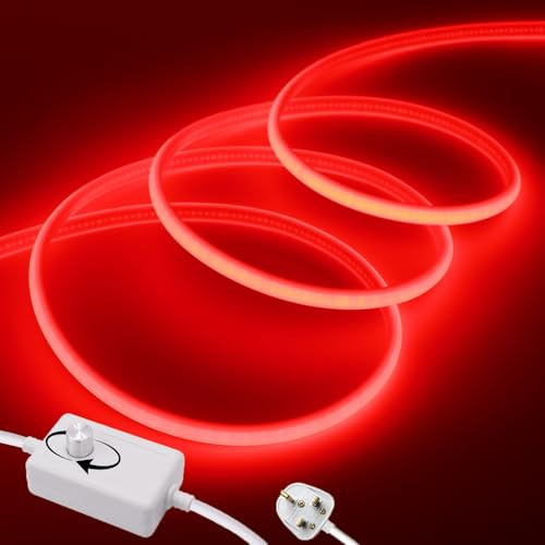 Wisada Dimmable Flexible COB LED Strip CRI90+[8M,Red], 288 LEDs/m Cuttable FCOB LED Neon Strip Rope Light, AC220-240V, DIY Design, IP65 Waterproof Home & Shop Decorative Lighting Fairy Lights