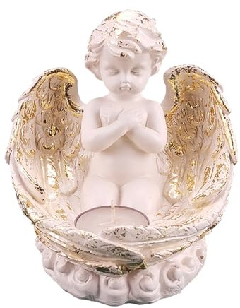Ängel ljusstake staty - delikat kerub ängelstaty fotofor-ljusstake med