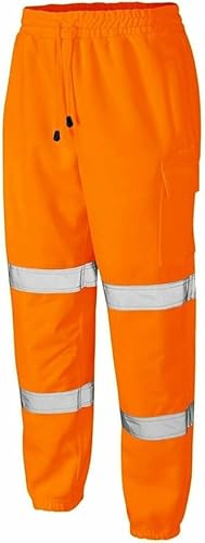 Hi Viz Men's Fleece Work Trousers Reflective Safety Hi Vis Joggers - Men High Visibility Combat Workwear Bottoms Pants Plus Size S-5XL (Please Try One Size up)