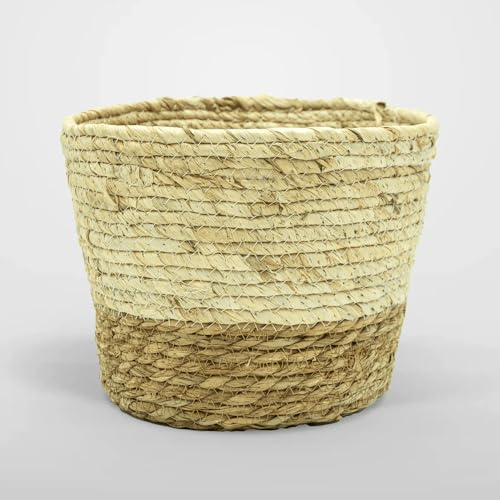 BLAINE - Pot de fleurs en osier de 25 cm, avec plastique protecteur, pots décoratifs intérieur/extérieur, support pour plantes, complément pour décorer des plantes artificielles et des plantes
