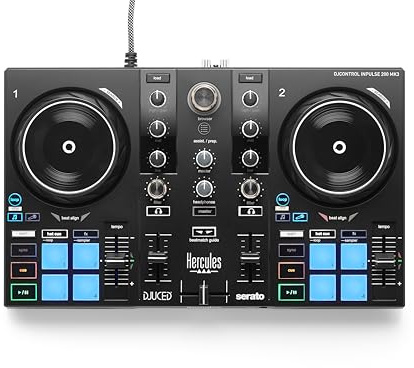 Hercules DJControl Inpulse 200 MK3 – Perfekt DJ‑kontroller för att börja DJ:a – Programvara och tutorials ingår – Spotify och Apple Music‑streaming med Serato DJ Lite