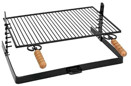 mille idee Griglia GraticolaBarbecue per Camino e Braciere – Doppia Misura 40x38 cm o 60x38 cm – Manici in Legno (CM.60X38)