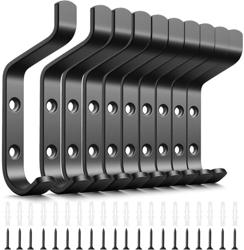 Crochet Porte Manteau Mural X10 Noir Moderne Charge Lourde (jusqu'à 10kg par crochet) Crochets et Patères Maison Patere Individuel à Visser sur Mur, Panneau Acoustique, Entrée, Chambre, Salle de Bain