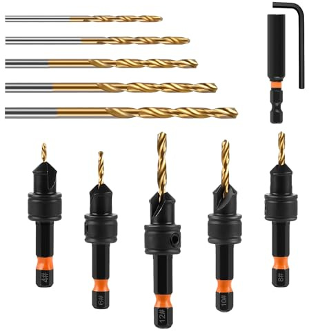 Set di 12 punte per svasatura conica, con codolo esagonale, per trapano con svasatore, set di punte magnetiche allungate con scatola per legno, plastica
