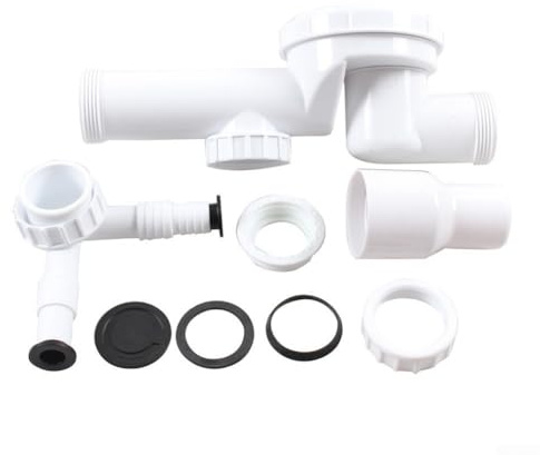 Tuyau de vidange d'évier de cuisine en polypropylène avec bouteille anti-odeurs, G1-1/4 et G1-1/2, joint souple anti-fuite, gain de place, hauteur de 100 mm, installation facile, pas de colle