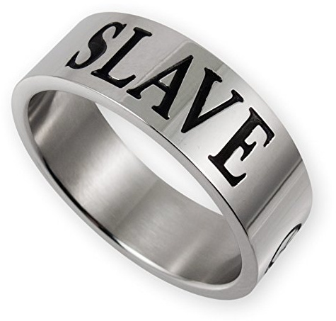 Fly Style Ring aus Edelstahl mit BDSM Triskele und Master Slave Mistress Gravur - Moderner Bandring