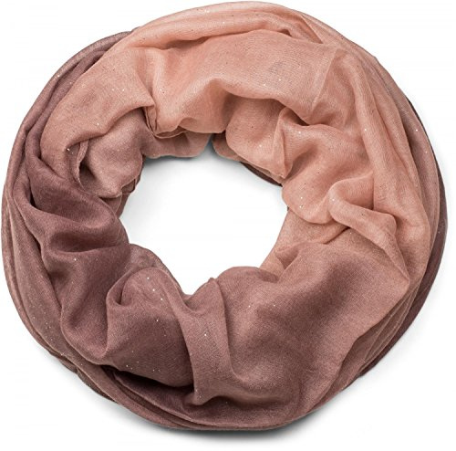 styleBREAKER Damen Loop Schlauchschal mit mehrfarbigem Farbverlauf und Glitzer, Glitzerschal, Pailletten, Schal, Tuch 01017033, Farbe:Altrose-Beige