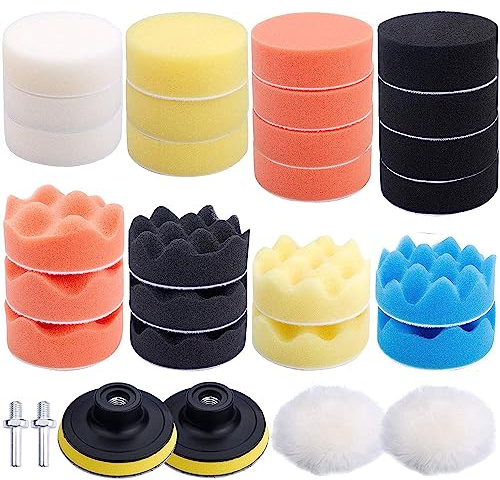 Augshy Polishing Pad, 31 Pcs 3 Inch Polishing Pad Kit, 3 Inch Buffing Pads for Drill Adapter Car Auto Polisher