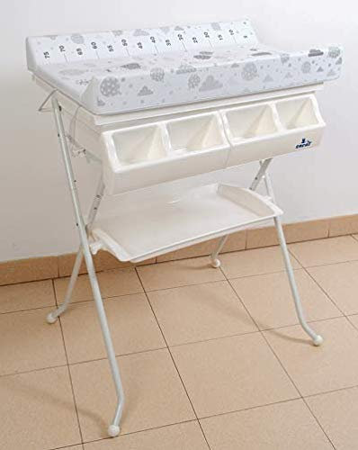 Bañera bidet para bebé, gris ratoncitos, con cambiador,cubeta y cestilla.