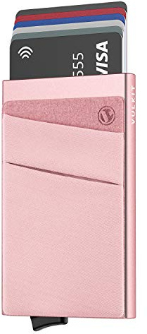 VULKIT Kartenetui RFID NFC Schutz Portemonnaie Herren mit Geldfach Mini Card Holder Wallet für 5-7 Karten und Banknoten (Rosa)