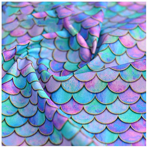 100% Baumwollstoff Farbverlauf Japanischer Fischschuppen-Druck Meerjungfrauenschuppen Geometrischer Dekorationsstoff zum Nähen DIY-Kunsthandwerk 130cm Breit(Size:1m,Color:bunt)