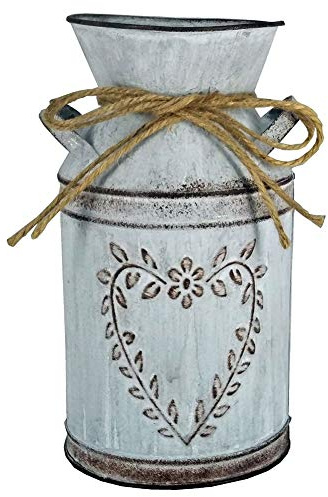 ISAKEN Vintage Blumenvase Eisen Blumentopf Milchkanne Shabby Deko Landhausstil Vase Rustikal Blumeneimer Übertopf Vase Metall Eimer Dekovase Kaktus Topf für Garten Wohnzimmer Tischdeko