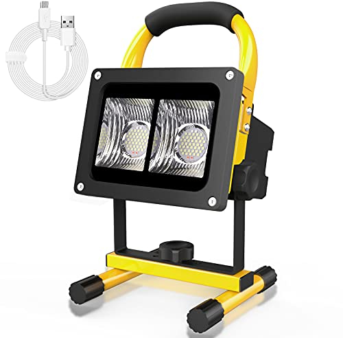T-SUN Proiettore LED ricaricabile 40 W proiettore LED canto proiettore portatile IP65 impermeabile lampada da cantiere lampada da lavoro con USB per officina, garage, campeggio, pesca, ecc