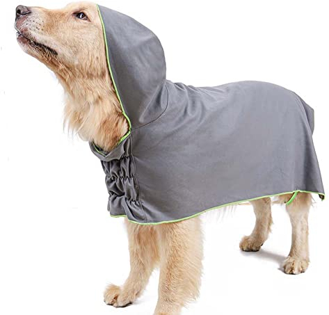 YURRO Hunde-Trockenmantel, Bademantel mit Kapuze für die Fellpflege, Schwimmen, Strand, Auto, mittelgroß, saugfähig, Feuchtigkeit, Hunde-Bademantel mit elastischem Band