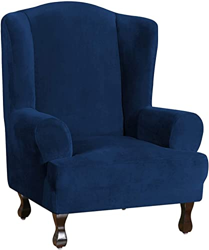 Samt-Sesselbezug Stretch Ohrensessel üBerzug Bezug Ultraweiche Plüsch-Sesselhusse 1-teilige Sofabezüge Rutschfeste Couch-Schonbezüge mit Elastischer Unterseite für Wohnzimmer ( Color : Navy Blue )