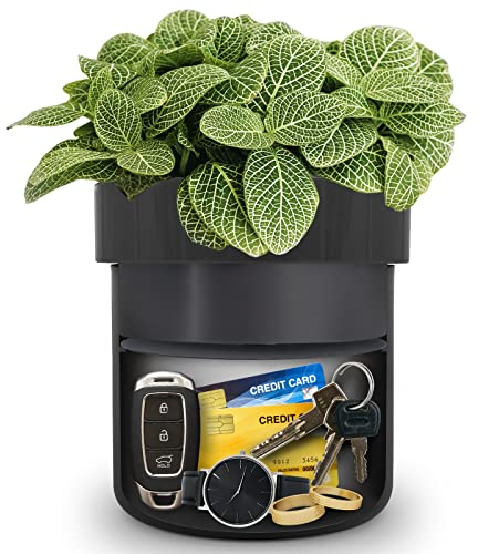 ISLANDSAFE Diversion Safe, Secret Hidden Key Safe Lock Box, Flower Pot Key Holder for Outdoor, Garden, Home, Office, Yard Hiding Vault Cash, Plants Not Include (Matte Black)