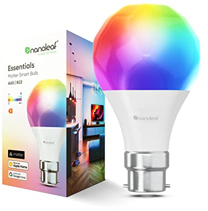 Nanoleaf Matter Essentials Glühbirne, Smarte RGBW B22 LED Lampe - Matter über Thread, Bluetooth 16 Mio. Farben LED Lampe, Bildschirm Sync, Funktioniert mit Google Home Apple, Deko und Gaming