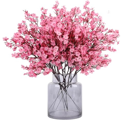 N&T NIETING Gypsophila Artificial Flowers, 12Pcs Baby Breath Artificial Flowers Real Touch Fake Silk Flowers for DIY Wedding Bouquet Party Table Centerpieces Flower Arrangements and Home Decor(Pink)