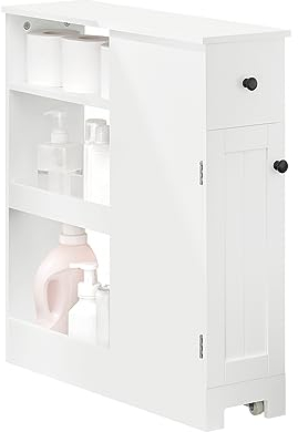 SoBuy BZR106-W Nischenregal 20cm mit Rollen Küchenregal Nischenwagen schmales Regal Rollwagen Nischenschrank toilettenpapier aufbewahrung Badmöbel Weiß BHT ca. 20x70x65cm