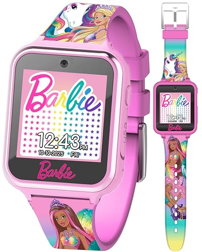 Barbie Kids Smartwatch - Interactive Fun with 10 Watch Faces, Camera, Games, Alarm, Step Tracker & More - Stylish Gift for Girls with Printed Unicorn & Mermaid Straps - Fits Wrists 5.5'' to 8.0