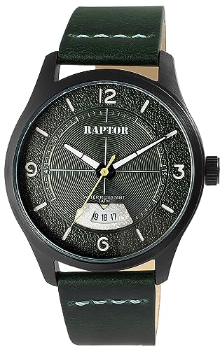 Raptor Falkor Herren-Uhr Leder Armband Datum Dornschließe 5 Bar Analog Quarz RA20376 (grün)