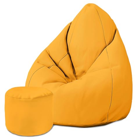 DreamRoots Sitzsack für Kinder und Erwachsene - Sitzsack mit Füllung, Lehne, Hocker und Bezug - Oxford Stoff 220 gr/m2 Wasserdicht - Sitzkissen Boden - Chill Sack M, Leuchtendes Orange-Gelb