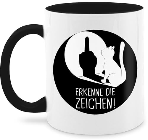 Tasse Tassen 325ml - Erkenne die Zeichen Katze - Winkelkatze Mittelfinger Stinkefinger Katzen - 325 ml - Schwarz - katzentassen geburtstagsgeschenk für katzenliebhaber kaffeetasse katzenteetasse
