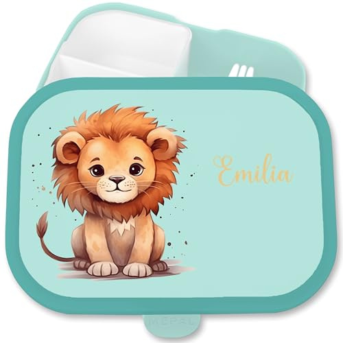 Brotdose Kinder Campus für Mepal - Löwen - Brotbox Löwe Vesperbox König der Tiere I Leu I Zootiere - 750 ml - Türkis - kita lunchbox-löwe lion loewen lunchbox geschenke kindergeburtstag tieren