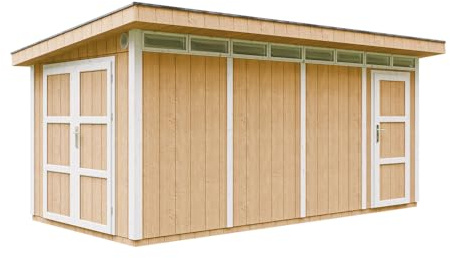 Gartenhaus Premium Qualität 8.52+2.95 m² - L279xW530cm -All-Inclusive-Set mit Boden, Bitumen-Dachziegeln, Farbset- Hochwertiger Geräteschuppen aus Holzwerkstoffplatten LP Smartside - Harvest Honey