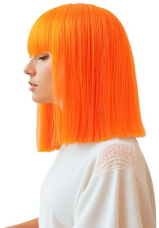 Prettyland Event Damen Bob gerade Pony Perücke Mittellange Kurze glatte hitzfeste Wig für Show Fasching Orange C1672