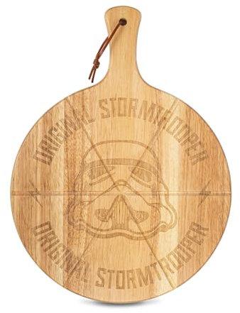 Original Stormtrooper Pizza Cutting Board with Handle and Grooves, 12 Inch, Round, Wood, Star Wars Gifts for Him/Her - ThumbsUp!