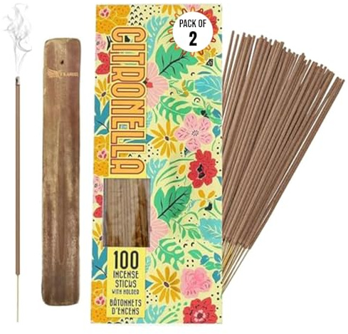 200 x Citronella Incense Sticks With Holder Large Insect Mosquito & Bugs Repellent Sticks,Use for Home Office and Burner Outdoor Living Range Garden Patio Camping and More By VR Angel