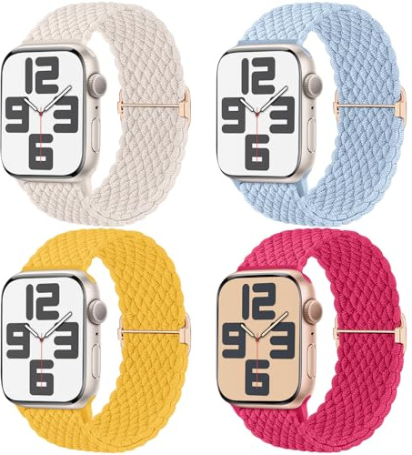 Mastten 4-pack Solo Loop flätade remmar kompatibla med Apple Watch-remmar 40-49 mm kvinnor män, stretchig rem elastiskt sportband för iWatch SE 10-3