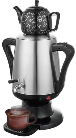 Tetera eléctrica turca, tetera eléctrica de acero inoxidable, hervidor de agua de 4 litros y capacidad de tetera de 1 litro, apagado automático y protección contra ebullición en seco, for té ruso y tu