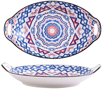 A,BURLOE Cazuela Ovalada De Porcelana Con Asas, Tapa De Cerámica Para Hornear Microondas Lavavajillas Horno Y Refrigerador Cazuela Apta Flores De Estilo Vintage