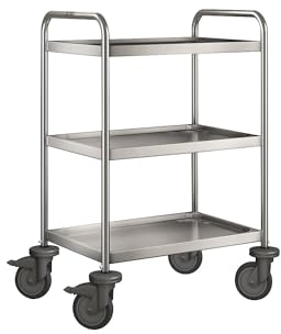 BPRO | Blanco Edelstahl-Servierwagen | mit 3 Etagen | 120 kg Traglast | LxBxH 700 x 500 x 950 mm