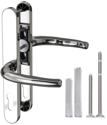 Bwintech 1 Pcs Polished Chrome Stainless Steel UPVC Door Handle,Lever/Lever Split Offset 60 and 92mm Backset,211mm Screw Hole Distance, 243mm Plate Length Front Door Handles for UPVC Door
