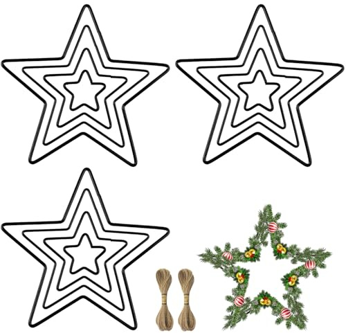 JINXIAN 12 Pcs Schwarz Metallringe zum Basteln ø 5 10 15 20cm Kranz Rohling | mit 2 Hanfseilen Deko Stern für DIY Festtags Hochzeits Traumfänger Blumenschmuck