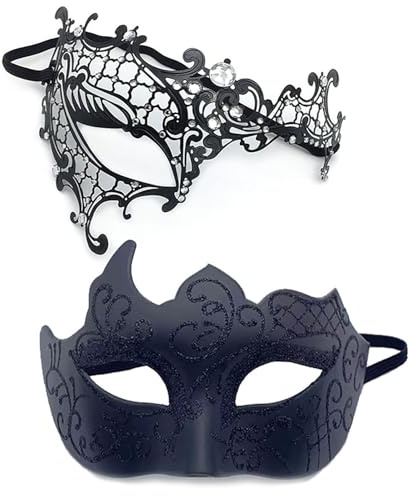 YIMINI 2 Stück Venezianische Maske, Venezianische Maskerade Maske, Ball Masquerade Mask, Maskerade Maske Venezianischen, Geeignet für Männer, Frauen, Tänze, Partys