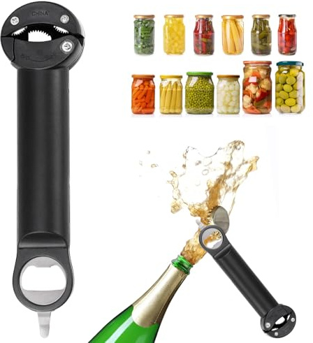 Minicoco Jar Opener Easy Grip Can Opener with Adjustable & Retractable Design, Lid Gripper and Ring Pull Opener for Weak Hands, Elderly, Seniors（Black）