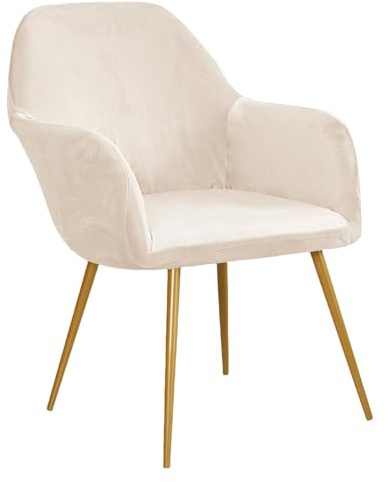 AIMENJOY Samt Stuhlbezüge, Stuhlhussen mit Armlehne Samt, Elastischer Stuhlbezug, Stuhlhussen Bezüge Universal, Abnehmbare Stuhlsitzbezüge für Wohnzimmer, Küche, Hotel (Beige,4)