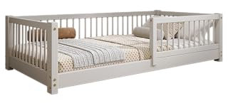 TIMBEE - Alfi - Kinderbett 80x160 cm - Bett Grau - Einzelbett für Kinder mit Lattenrost und Rausfallschutz Abnehmbar - Belastbar bis 100 kg - aus Kiefernholz Klasse 1