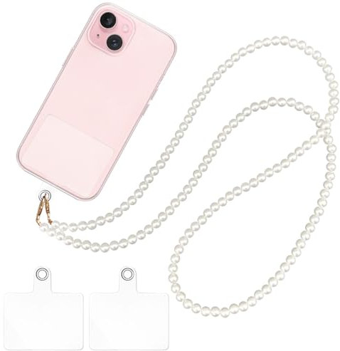 WUGAUWOR Cordino per Cellulare Pearl con 2 Patch Universali, Porta Cellulare da Collo, Laccio per Cellulare da Collo per Custodia, Borsa e Borsetta, Laccetto per Cellulare per Tutti Gli Smartphone