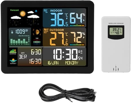 BAOFUYA Weather Station, Color Display Indoor Outdoor Thermometer Humidity Monitor Weather Forecast Station for Home Office Garden Farm