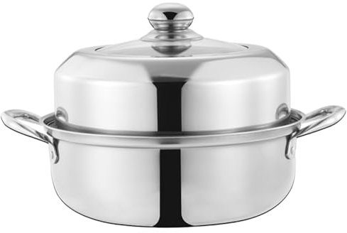 TOPBATHY Piroscafo in Acciaio Inossidabile Piroscafi Pentola Padella Inserto Vapore Spremiagrumi Tubo Flessibile Pentola Con Colino Fornello Elettrico Pieghevole Cucinando Silver