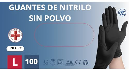S&S-Medical Guanti in Nitrile Neri Senza Polvere monouso Resistenti Ipoallergenici Senza Lattice Dispositivo Medico | Uso Professionale Alimentare Medic Alimentare Tatuatori Chef | S M L XL (100, L)