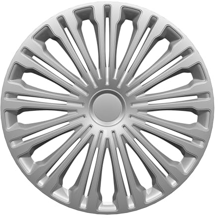 XL Cover Set 4 Copricerchi Auto 16 pollici Argento Tipo Alluminio - Anello Metallico Regolabile - ABS Resistente Universali