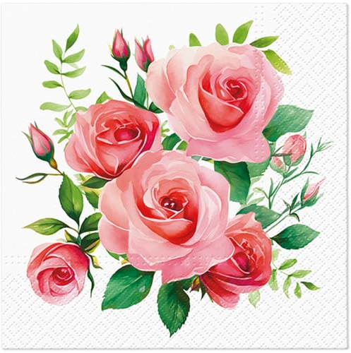 Tete a Tete 3Ply Flowery Tissue Paper Napkins Decoupage Serviettes 33cm x 33cm - 1/4 Folded (Pack of 20) (Bouquet of Roses)