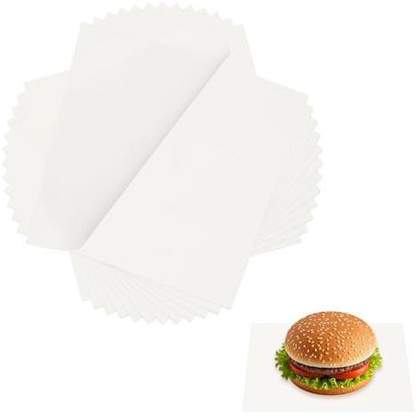sourcing map 100 Pcs Wax Paper Sheets for Food, 7 x 7 Inch Greaseproof Wrapping Paper Sheets, Square Food Basket Liners for Sandwich Hamburger Bread, White