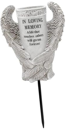 Bothyi Cemetery Grave Flower Vase Memorial Gift for Cemetery Gravestone Decor Funeral Flower Holder Resin Angel Wing Vase with Stake